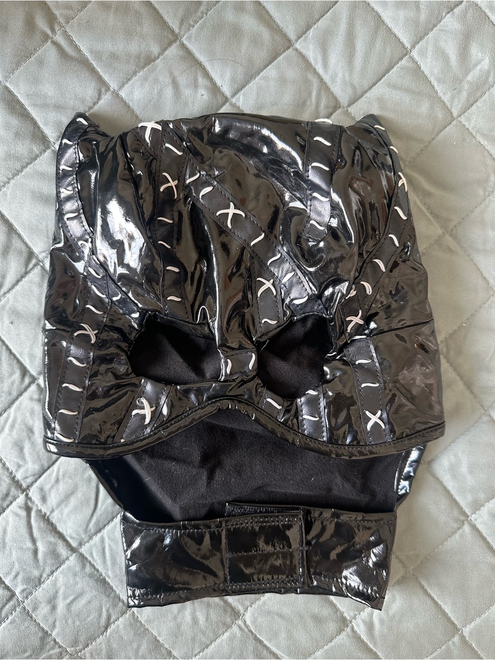 Kids Black Shiny Faux-Leather Masked Bottoms